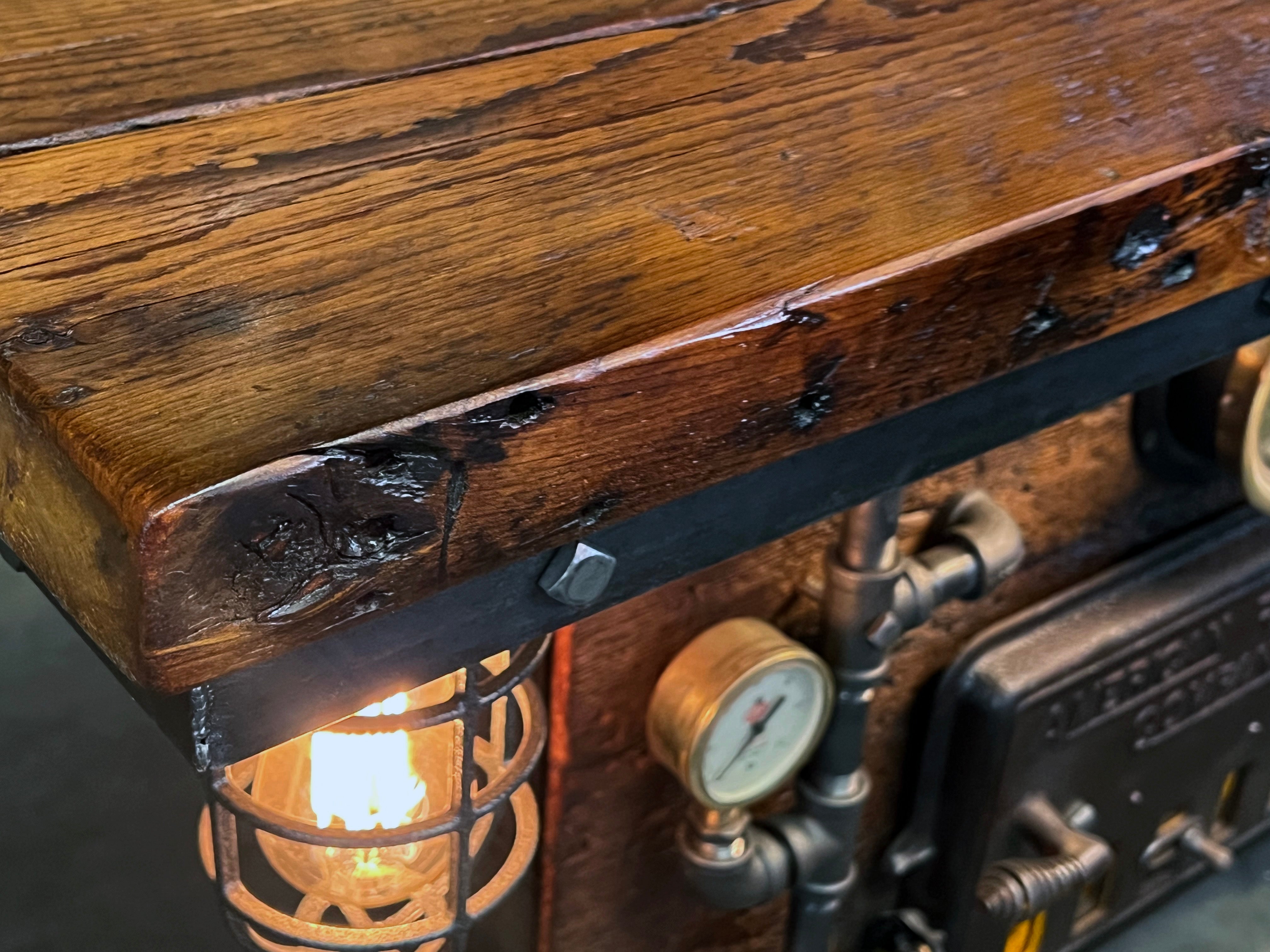 Steampunk Industrial Table / Pub, sofa console / Antique Furnace Door /  Barnwood / Table #5045