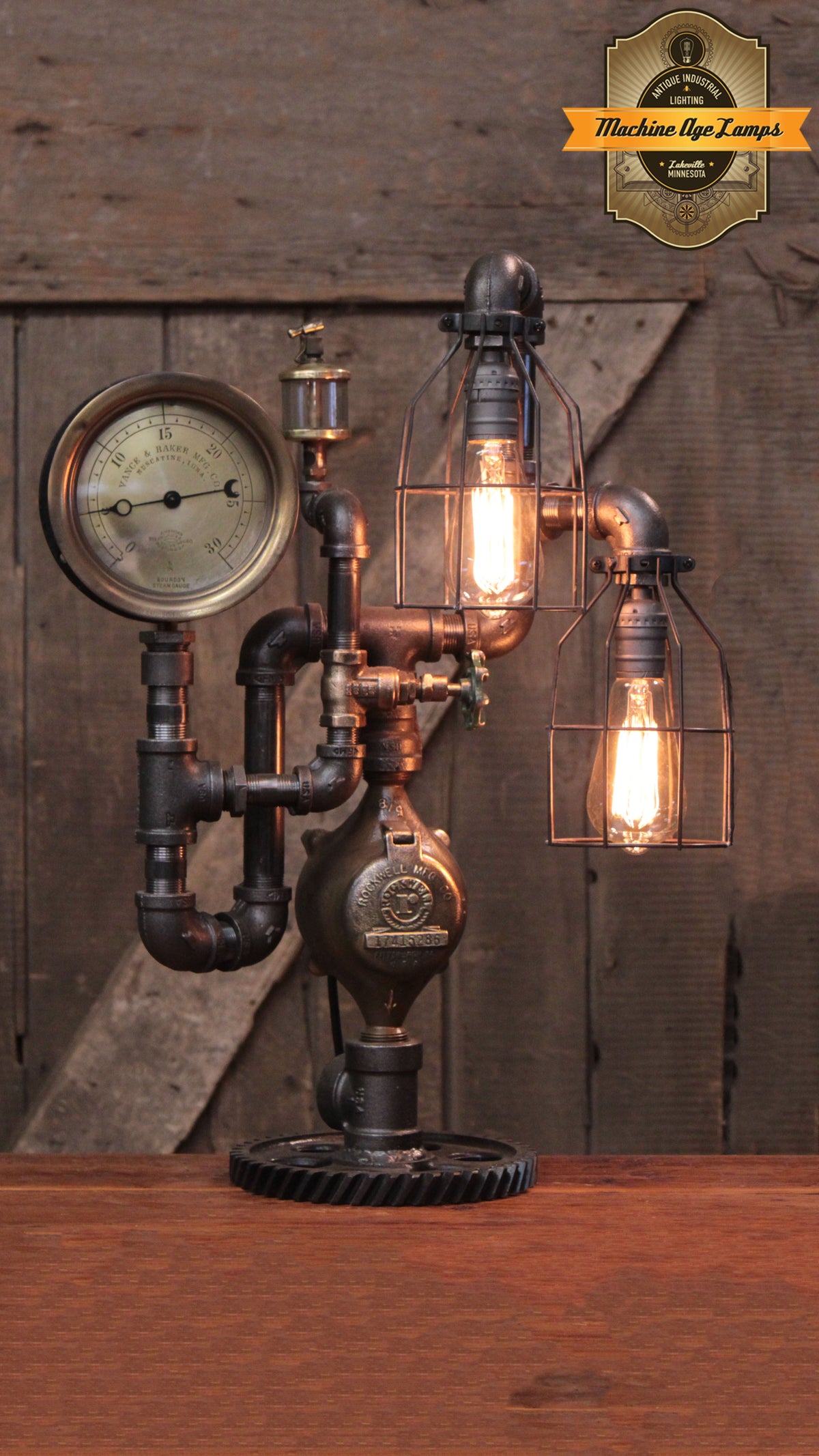 Steampunk Industrial / 1915 Steam Gauge Lamp  / Vance Baker / Iowa  /  Lamp #4796