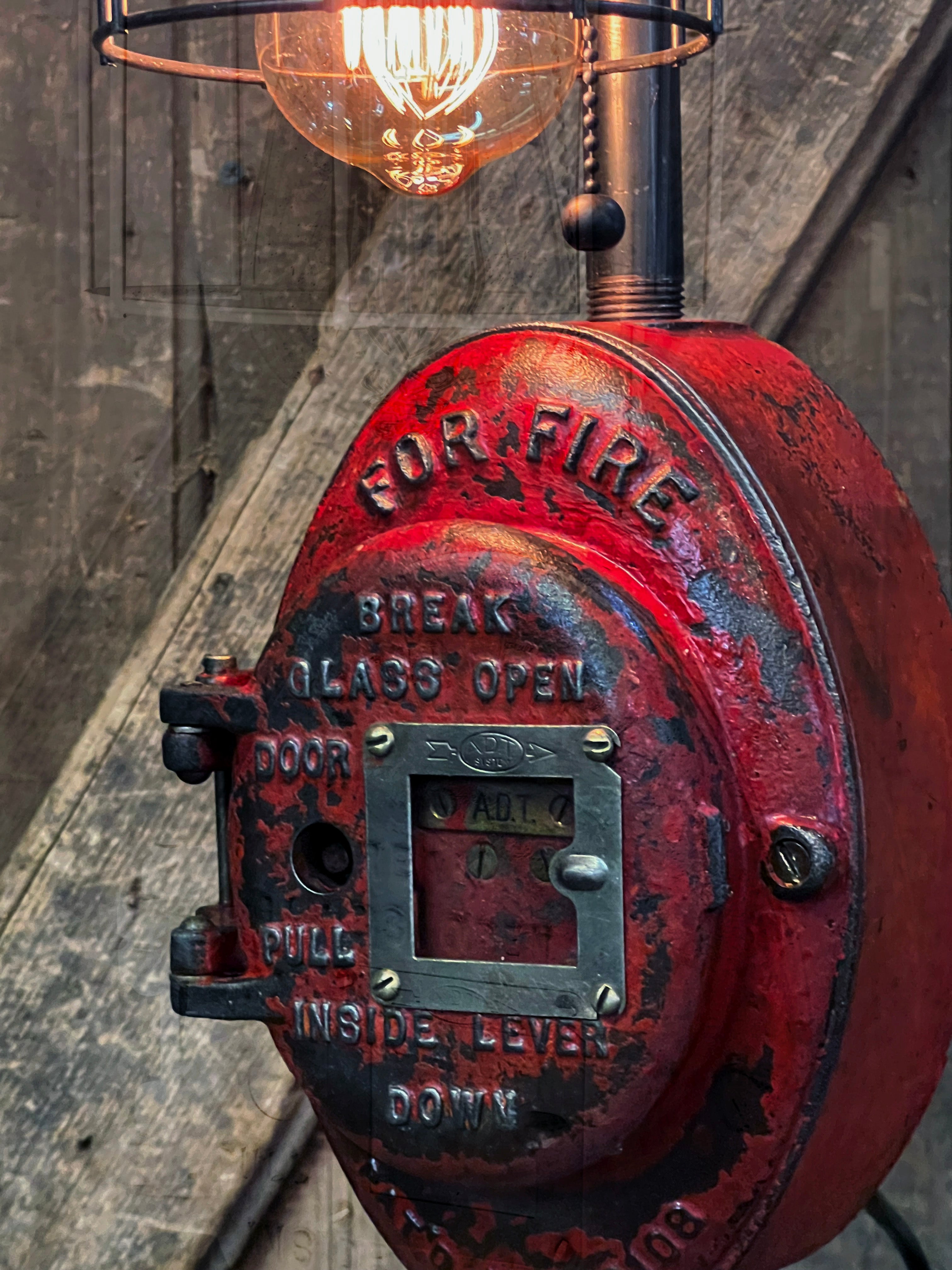 Steampunk Industrial / Fire Alarm Switch / Gear Base / ADT / Fireman / #4249