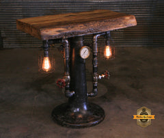 Steampunk Industrial Table / Antique Industrial Base / Barnwood / Hostess Stand / Table #4060