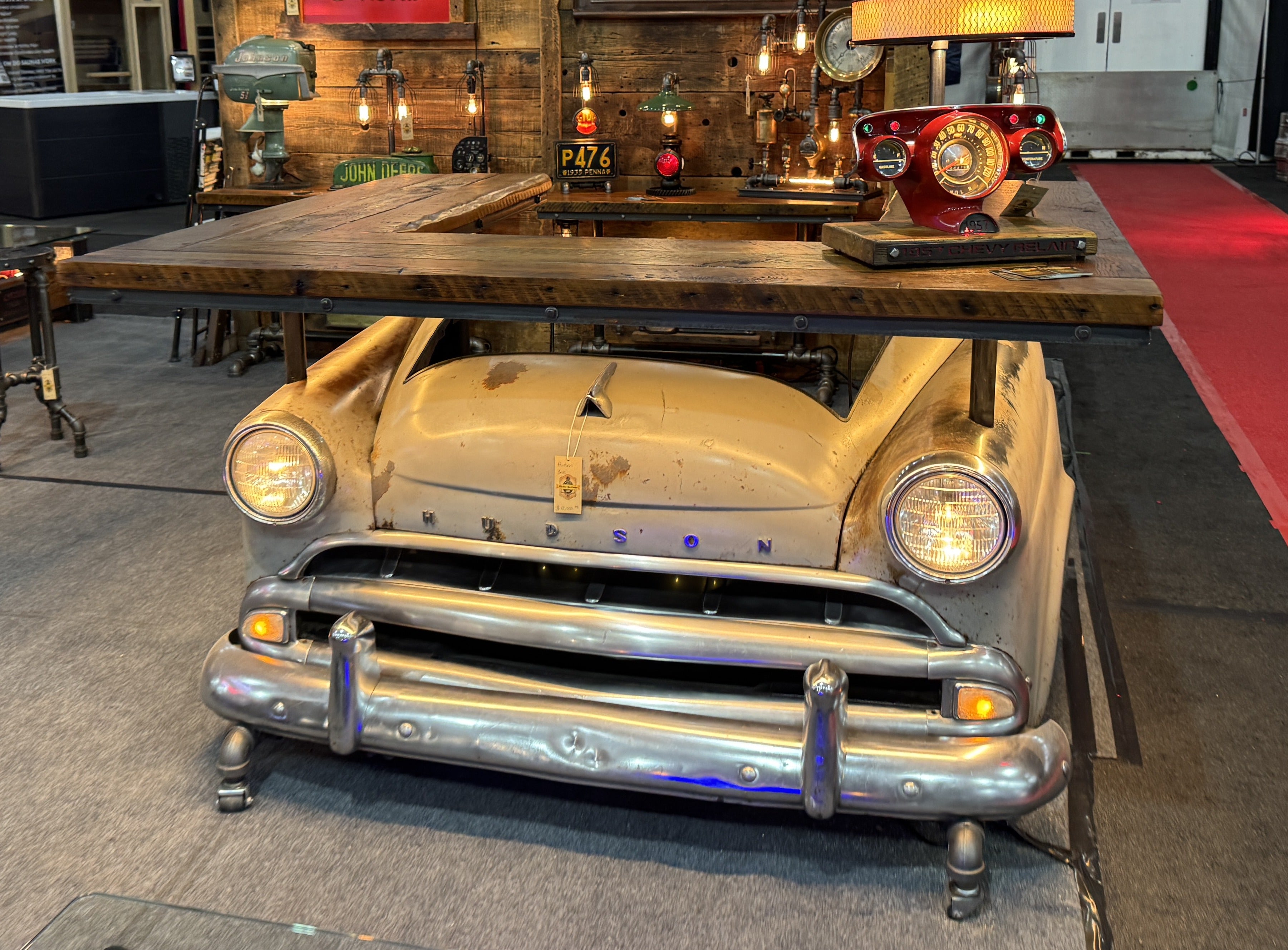 Steampunk Industrial 1954 Hudson Jet  Bar with Barnwood Top Table Automotive