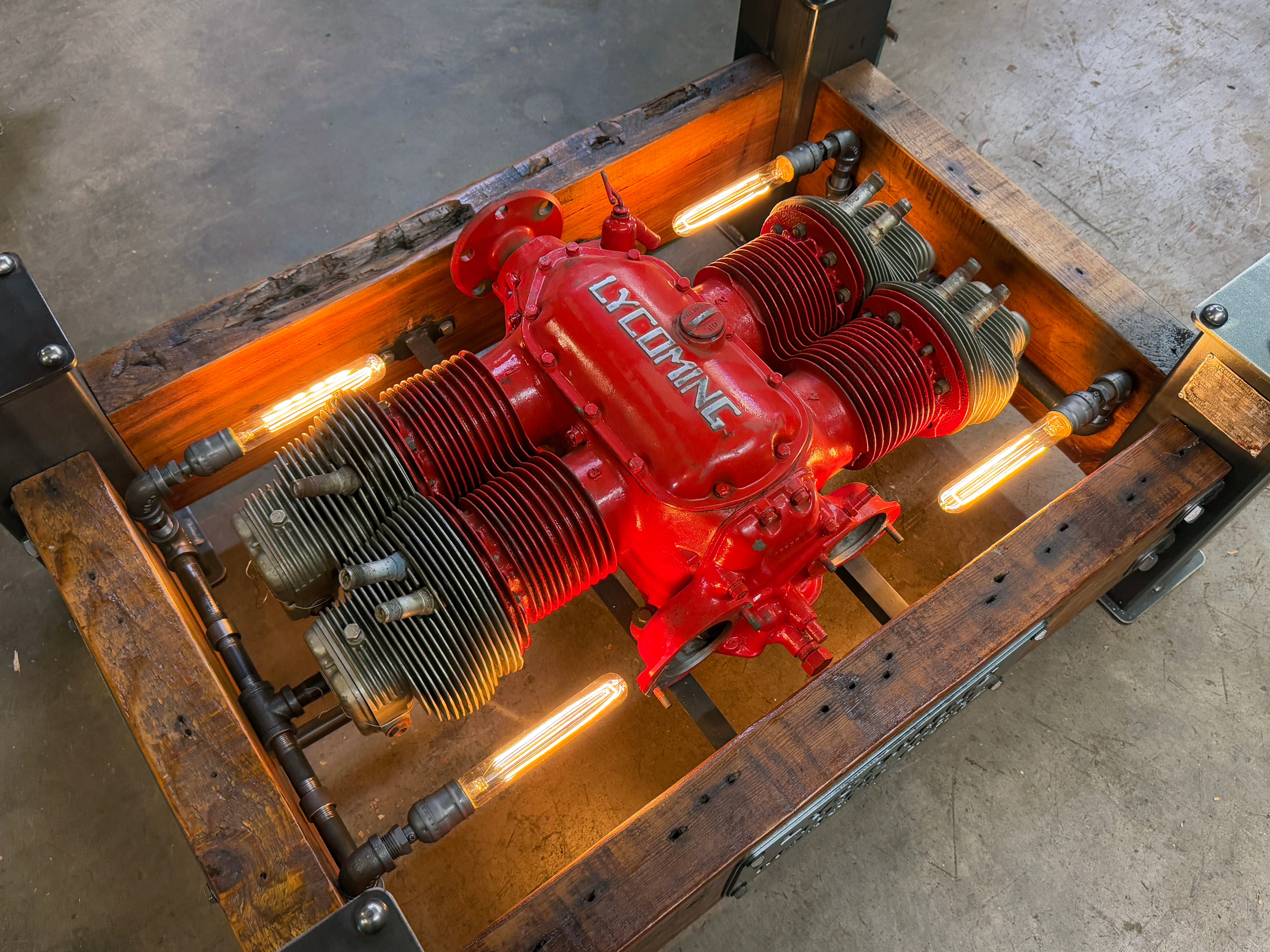 Steampunk Industrial / Lycoming Airplane Engine / Piper Cub / Aviation / Coffee Table #4599