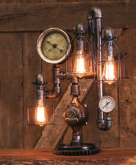 Steampunk Industrial / Antique Steam Gauge Lamp / Tractor Gear  / Lamp #4257
