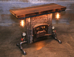 Steampunk Industrial Table / Pub, sofa console / Antique Boiler/ Furnace Door / Minneapolis / Barnwood / Table #4272 sold