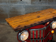 Steampunk Industrial Lighted 1950's Jeep willys Grille table barnwood top - Table #4557