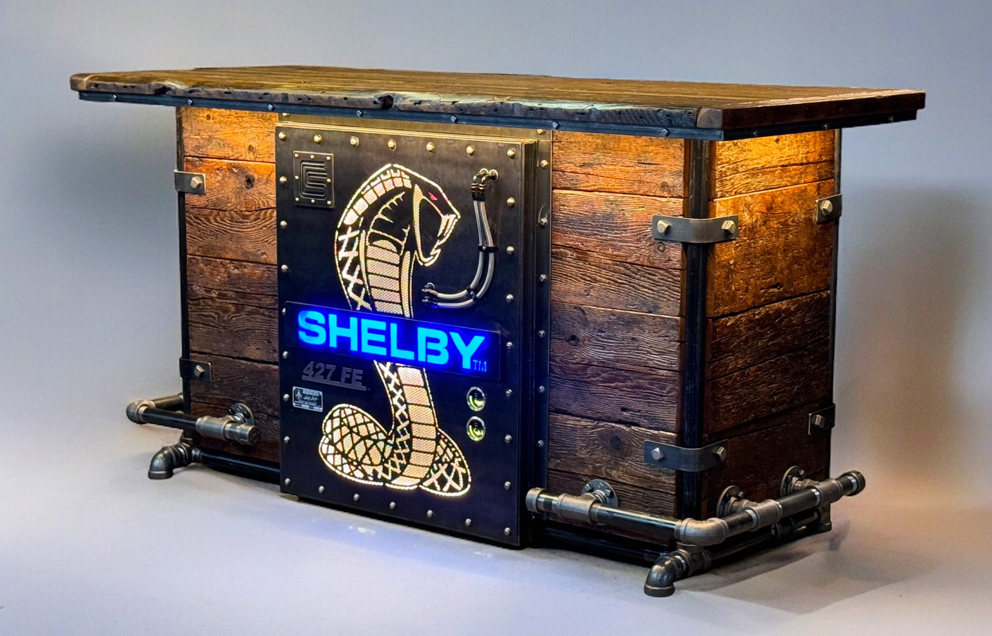 Carroll Shelby Steampunk Industrial Refrigerator Bar with snake design