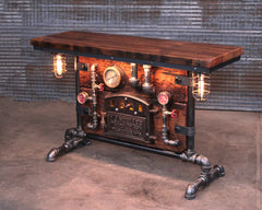 Steampunk Industrial Table / Pub, sofa console / Antique Furnace Door / Barnwood / Table #4496