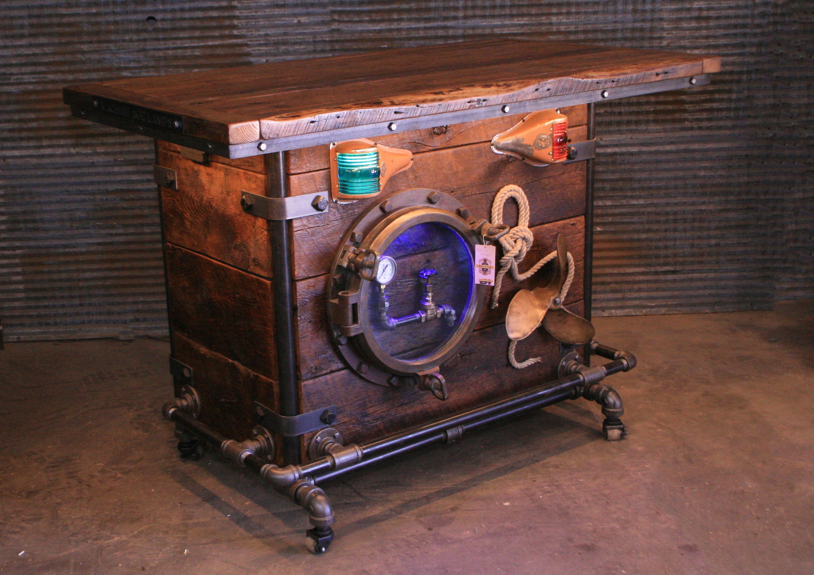 Steampunk Industrial / Bar / Barnwood /  42" Tall / Steam Gauge / Pub Table / #4105