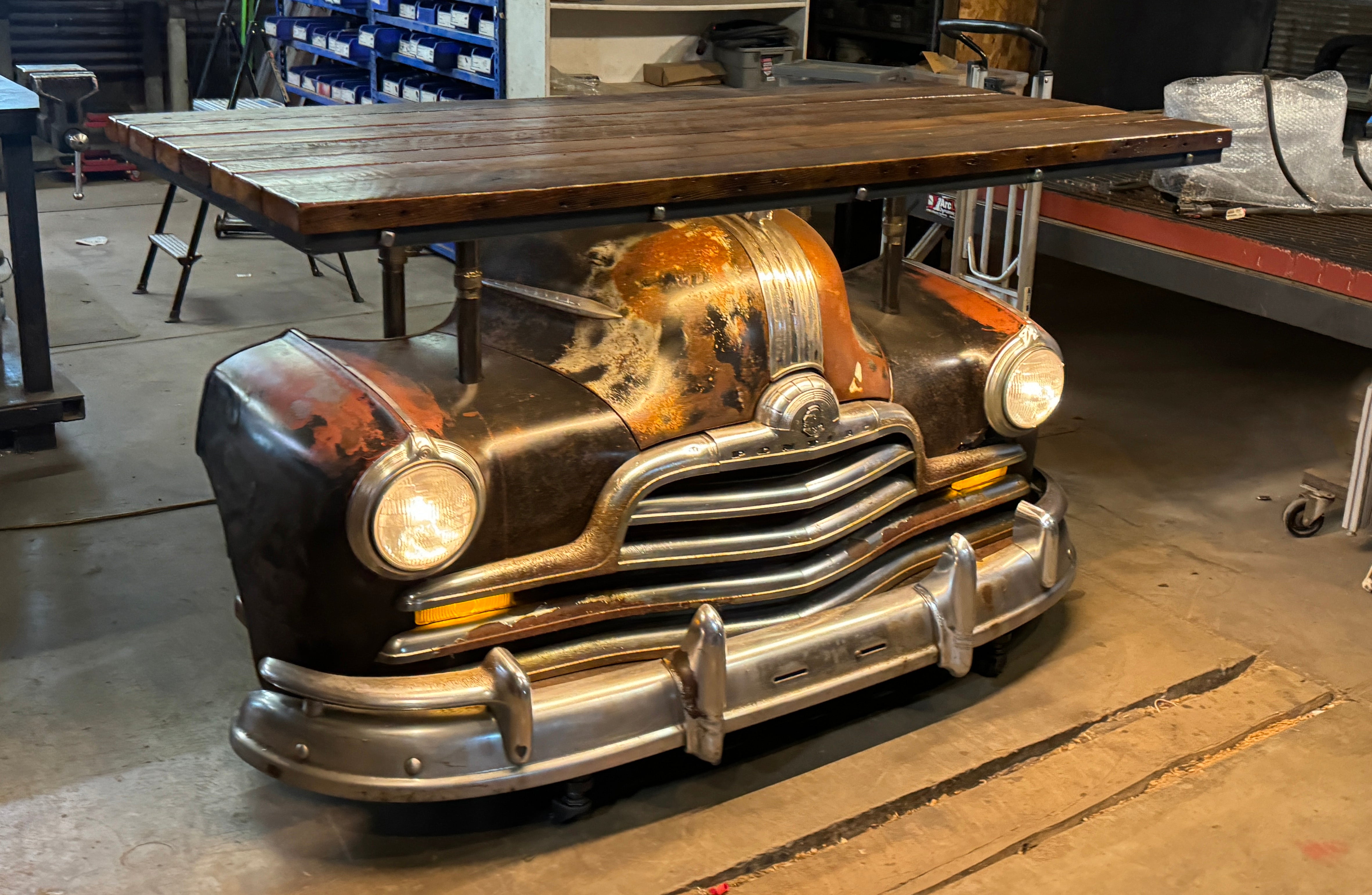 Steampunk Industrial / Pontiac Chieftain 1955 / Bar / Barn Wood Top / Automotive / Table