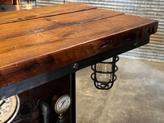 Steampunk Industrial Table / Pub, sofa console / Antique Furnace Door /  Barnwood / Table #5044