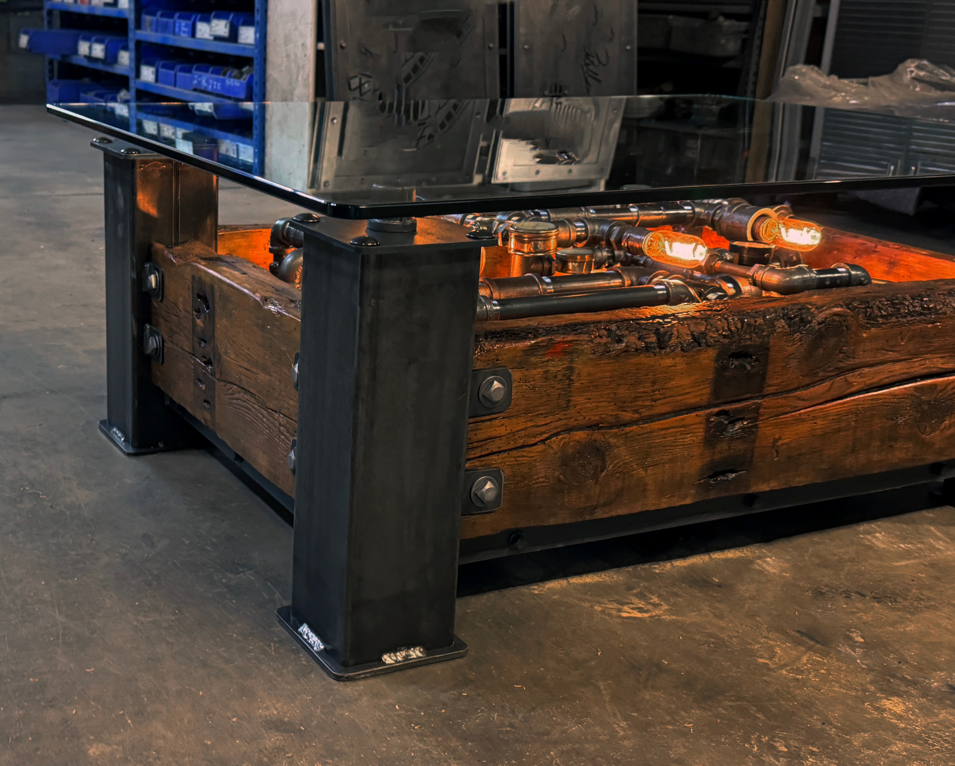 Steampunk Industrial Barnwood Coffee Table Steam Gauge #4606