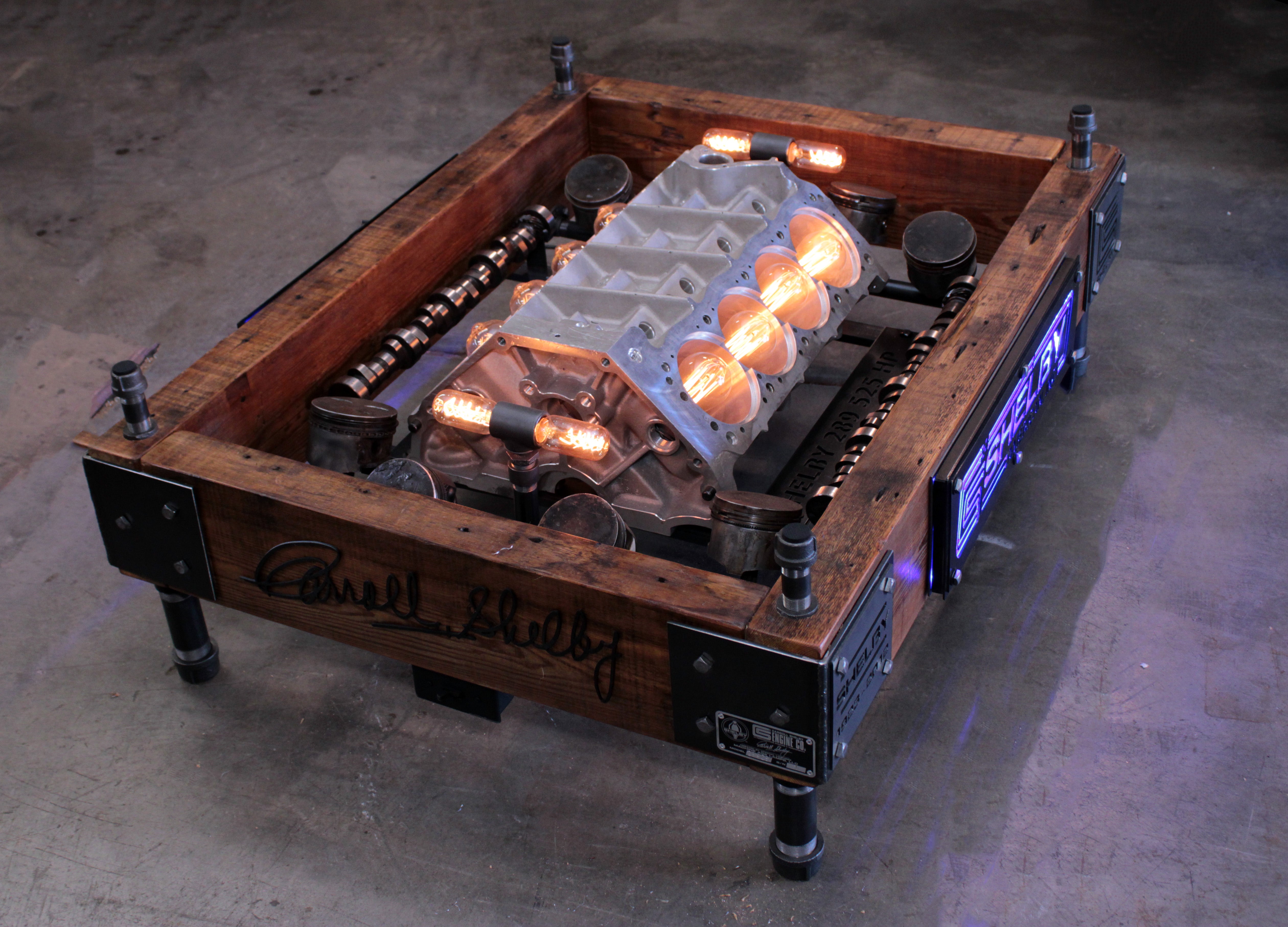Steampunk Industrial Carroll Shelby 289 Engine Coffee Table #4572