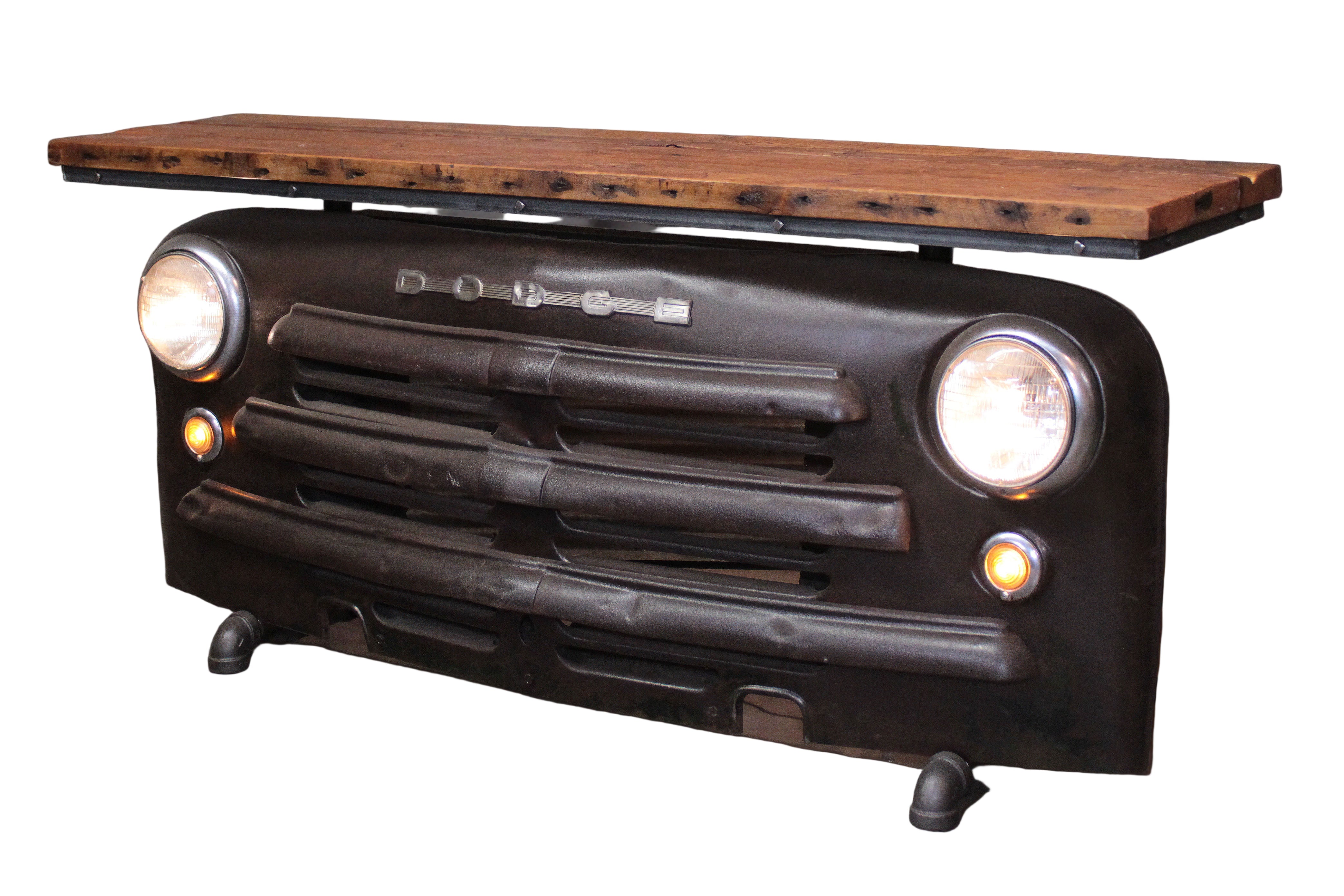Steampunk Industrial / 1949 Dodge Truck Front End  / Bar / Barn Wood Top / Automotive / Table
