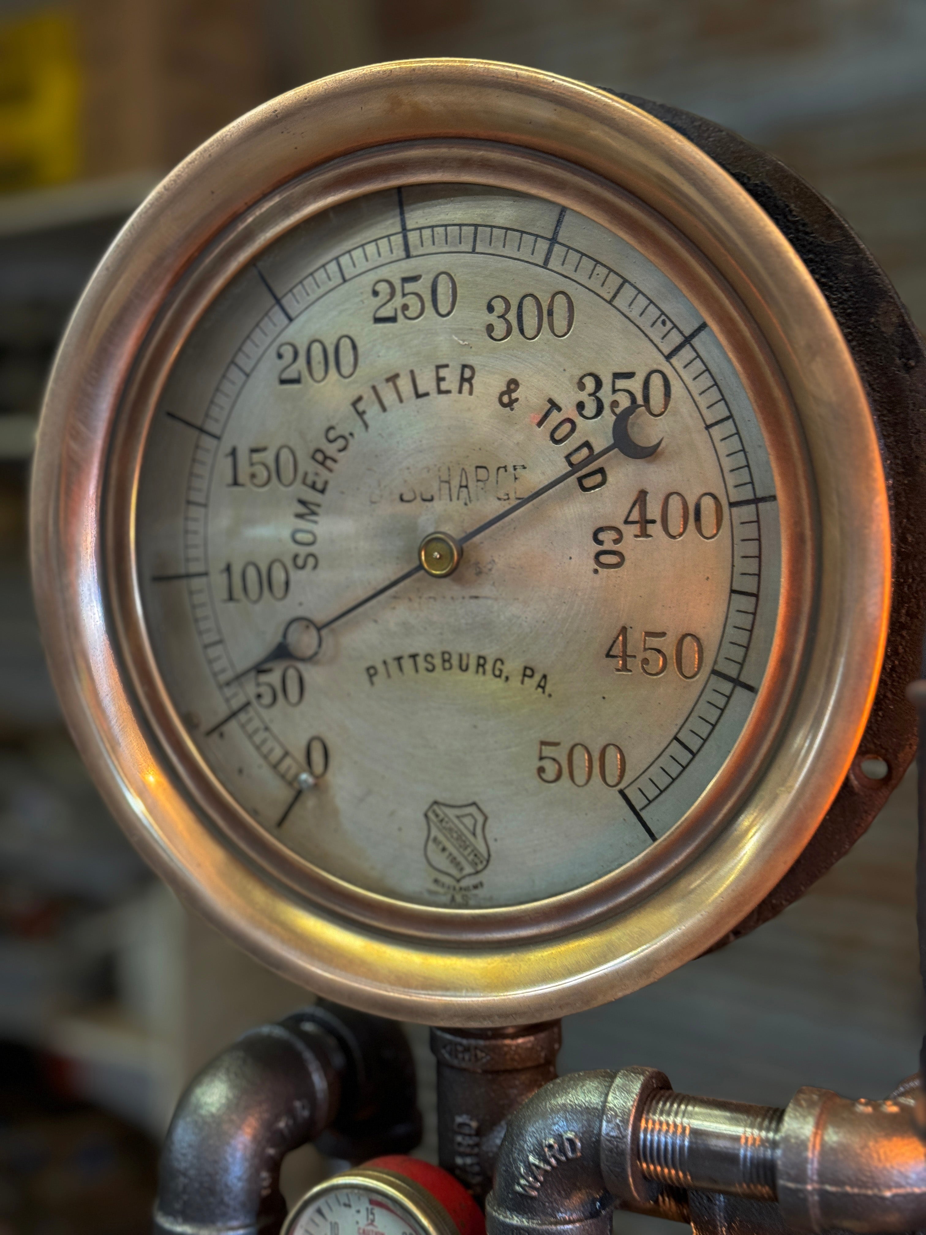 Steampunk Industrial / Antique Steam Gauge  / Pittsburg PA / Gear / Lamp #4253