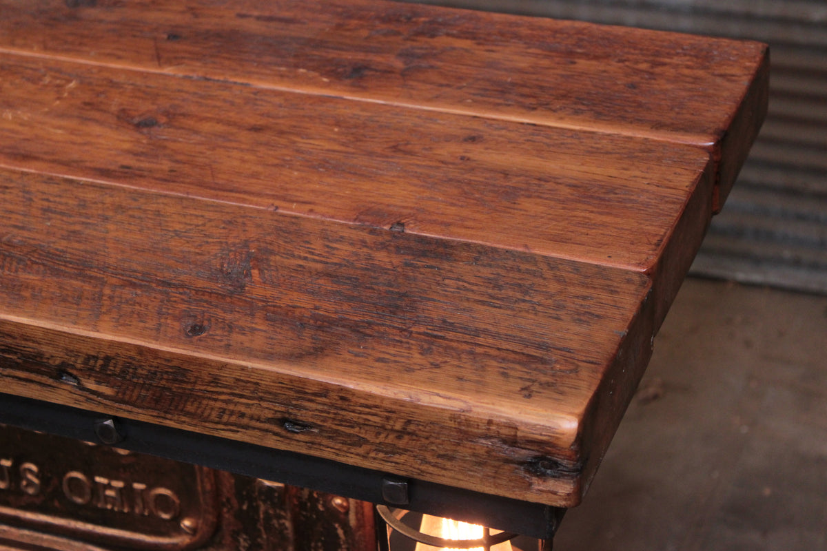 Steampunk Industrial Table / Pub, sofa console / Antique Furnace Door / Barnwood / Table #