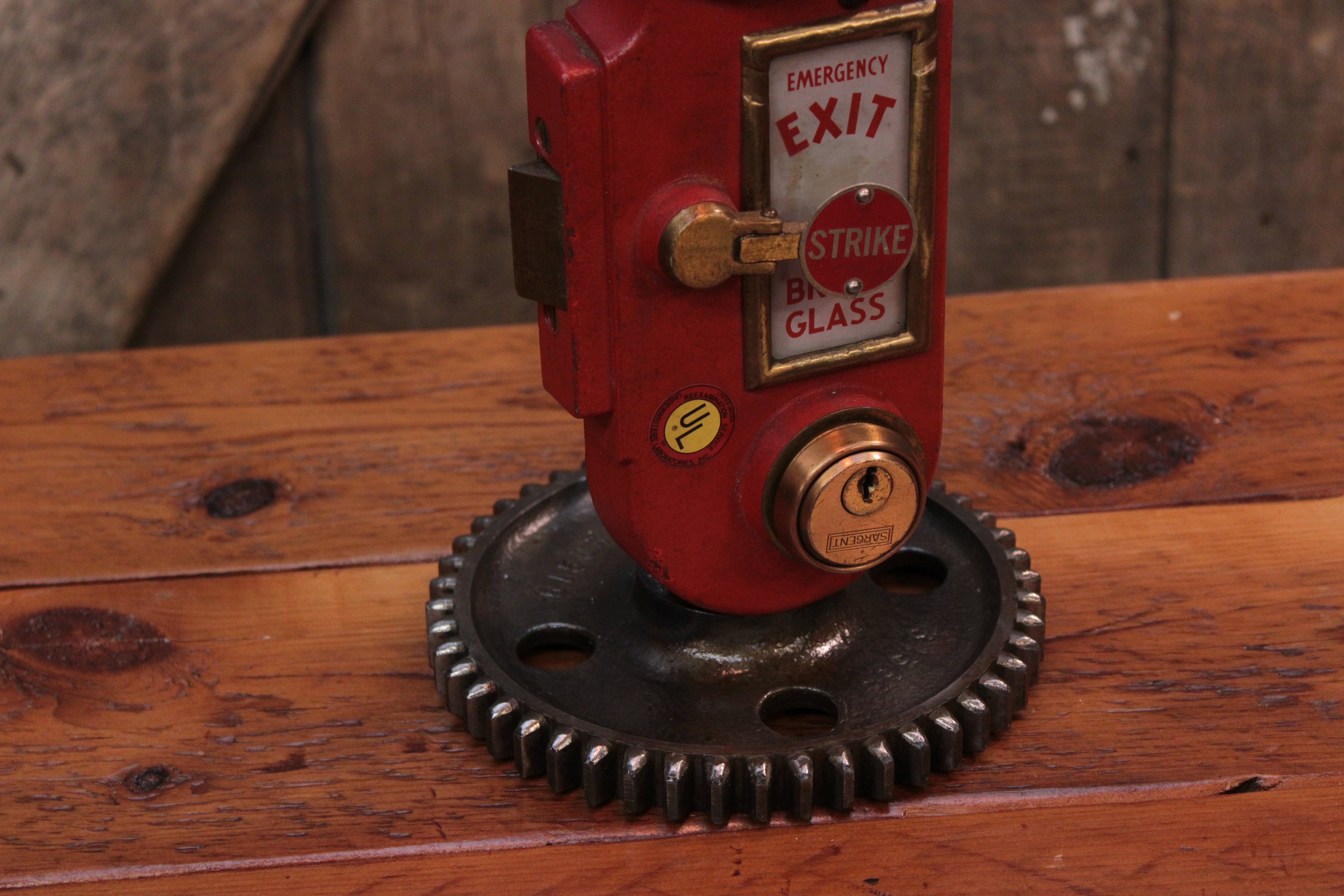 Steampunk Industrial / Antique Fire Door Lock / Fireman / Gear / Lamp #4702