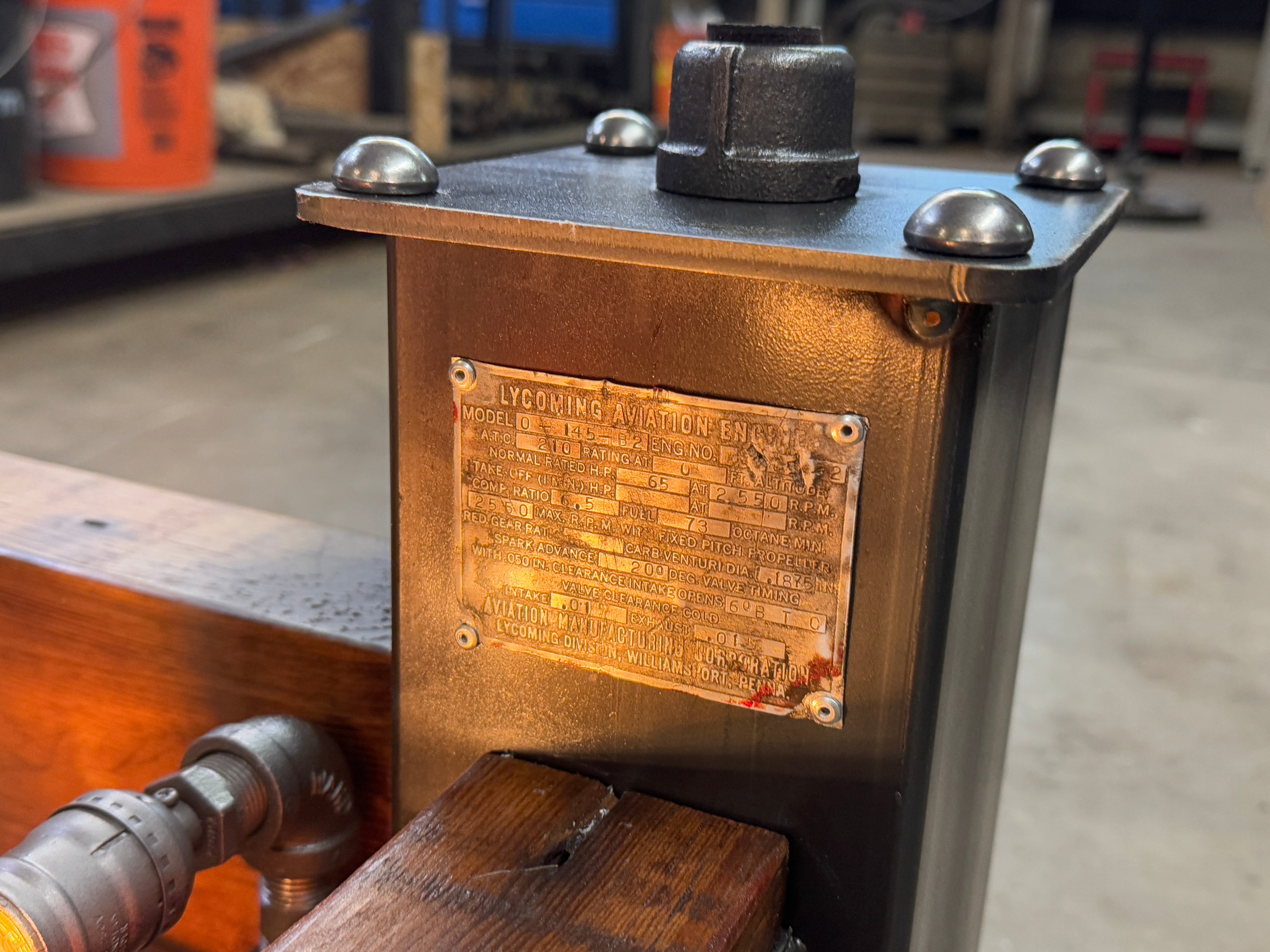 Steampunk Industrial / Lycoming Airplane Engine / Piper Cub / Aviation / Coffee Table #4599