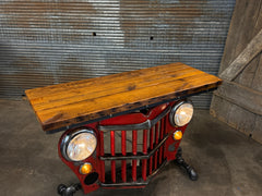 Steampunk Industrial Lighted 1950's Jeep willys Grille table barnwood top - Table #4557