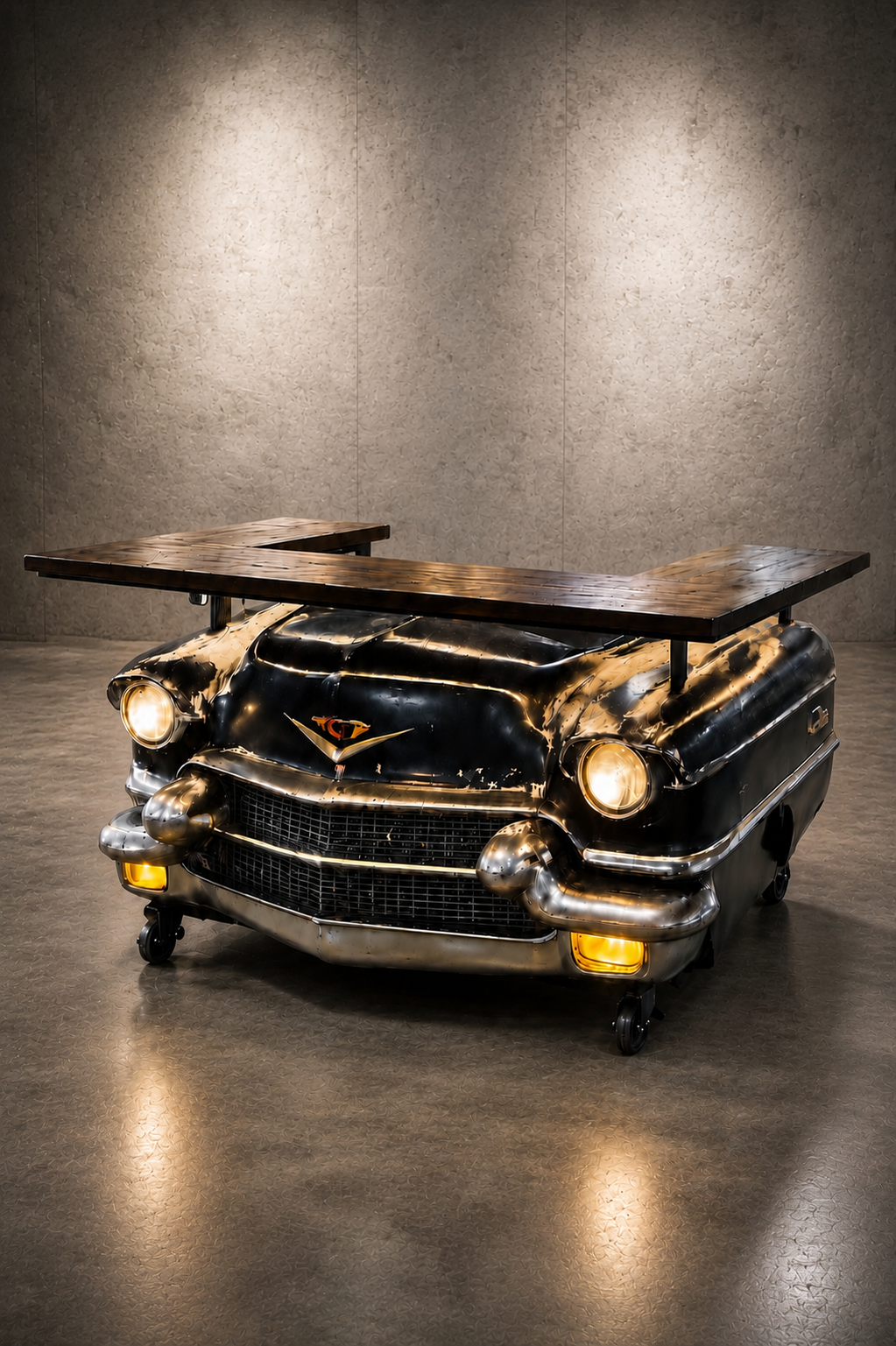 Steampunk Industrial 1950'S Cadillac Automotive Pub Table  Bar with Barnwood Top