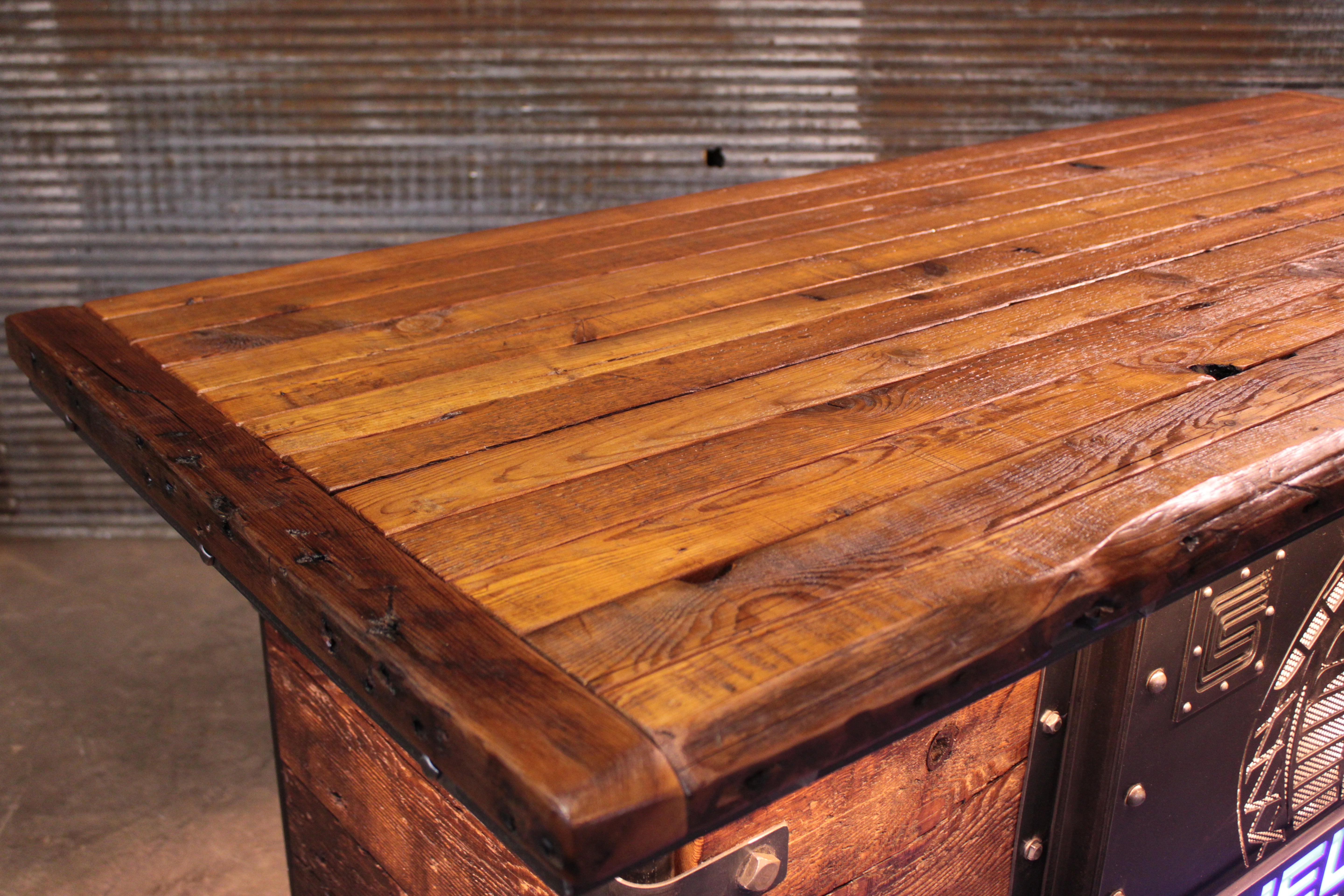 Steampunk Industrial Refrigerator Bar / Barnwood  / Hostess Stand / Automotive / Large 75" Table / Carroll Shelby / #3930B