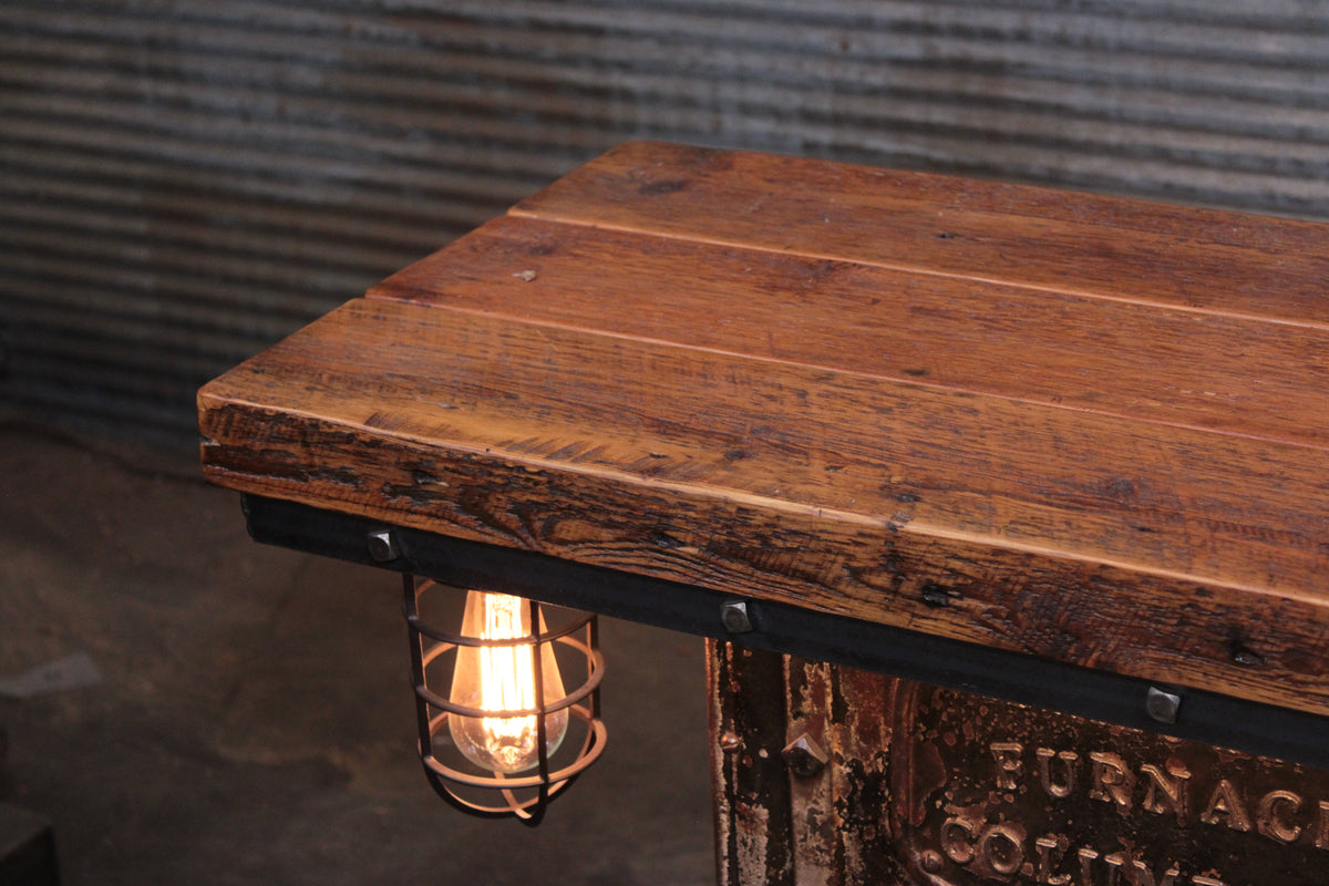 Steampunk Industrial Table / Pub, sofa console / Antique Furnace Door / Barnwood / Table #