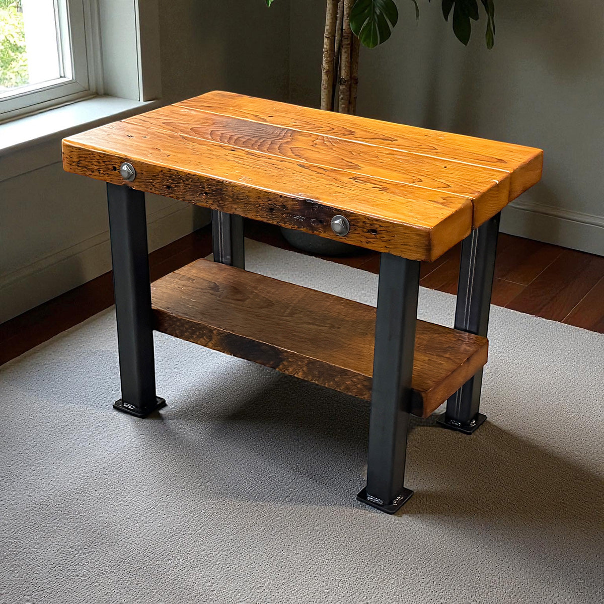 Steampunk Industrial / Classic 2" tube Frame Table / Barnwood Top / Table #5001