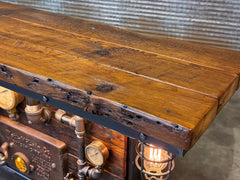 Steampunk Industrial Table / Pub, sofa console / Antique Furnace Door /  Barnwood / Table #4275
