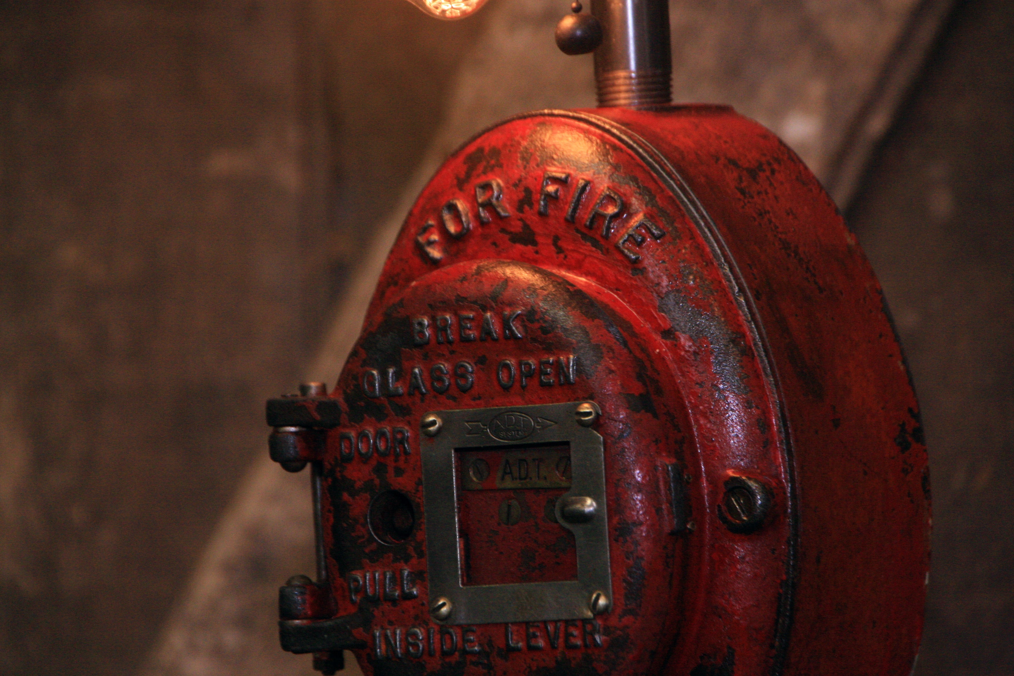Steampunk Industrial / Fire Alarm Switch / Gear Base / ADT / Fireman / #4249