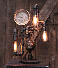 Steampunk Industrial / Steam Gauge Lamp  / Webster NJ / Gear  /  Lamp #4598
