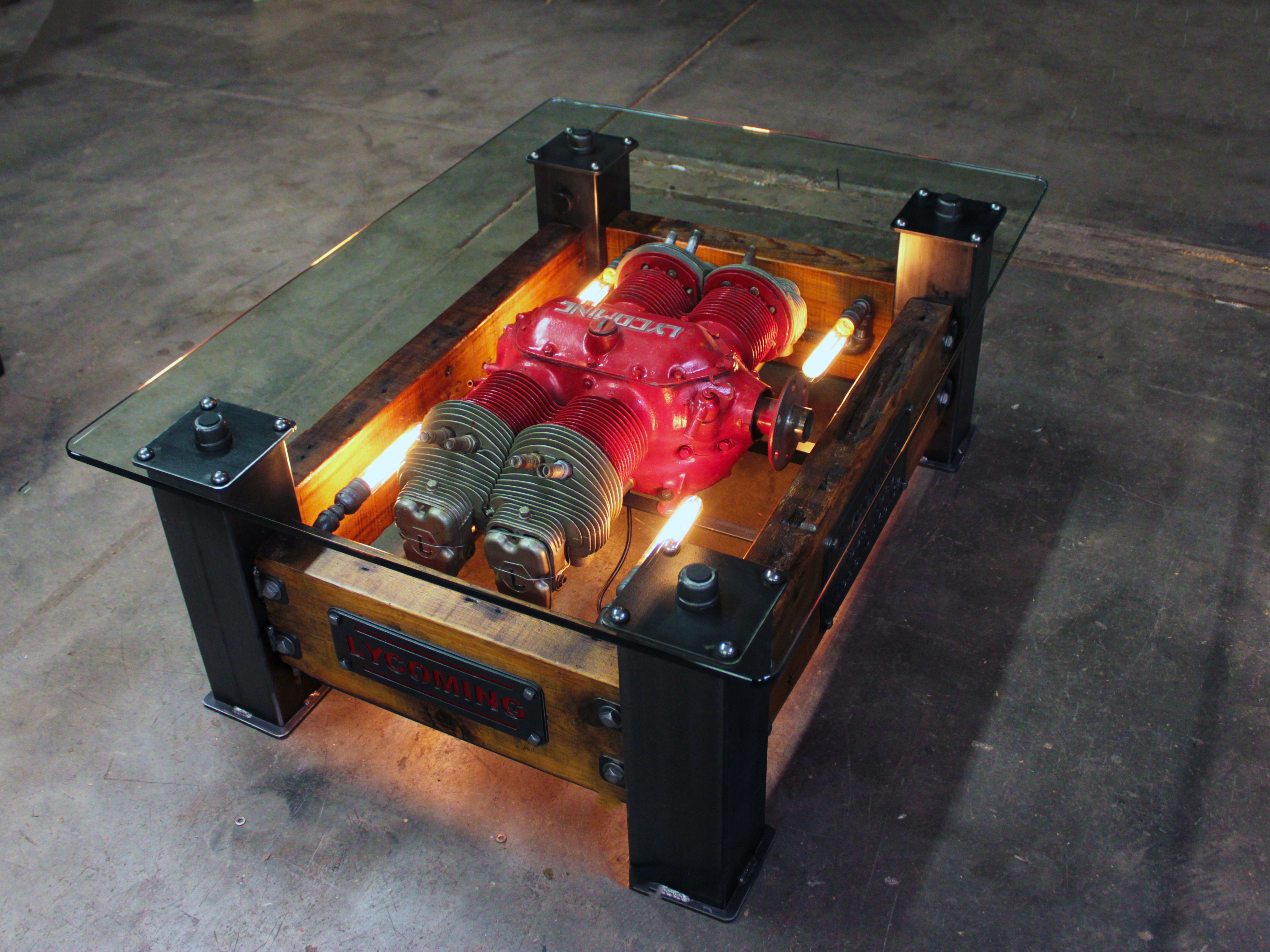 Steampunk Industrial / Lycoming Airplane Engine / Piper Cub / Aviation / Coffee Table #4599