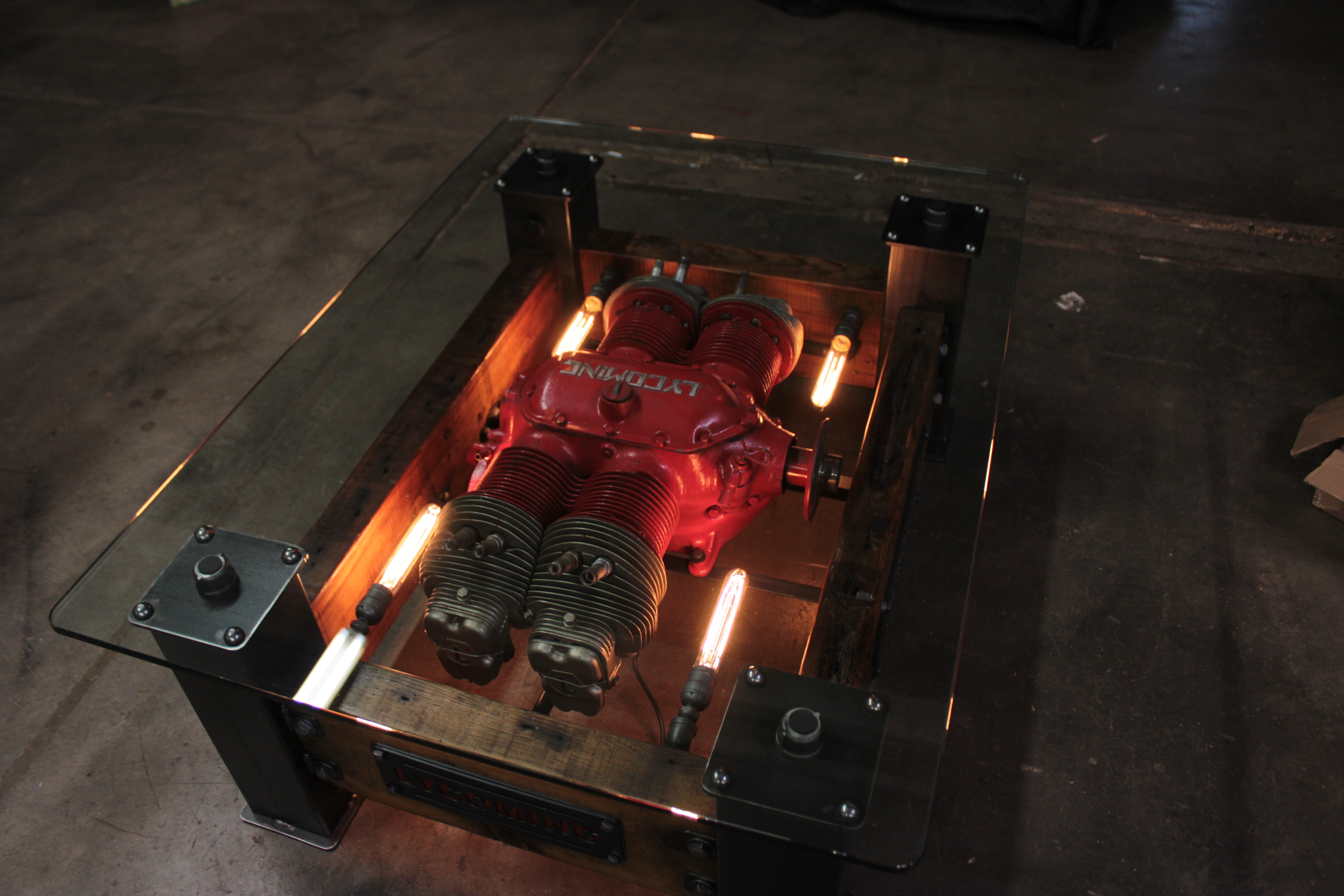 Steampunk Industrial / Lycoming Airplane Engine / Piper Cub / Aviation / Coffee Table #4599