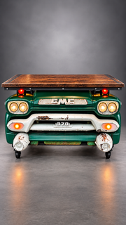 Steampunk Industrial 1950'S GMC Truck Automotive Pub Table Bar with Refrigerator