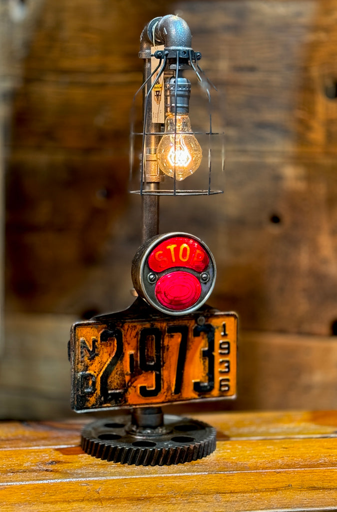Steampunk Industrial / Antique 1930's / Stop tail light / North Dakota 1936 License Plate / Automotive  / Hot rod / Lamp #4401