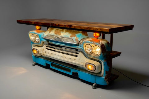 Steampunk Industrial / 1958 Chevrolet Apache Truck  / Bar / Barn Wood Top / Automotive / Table