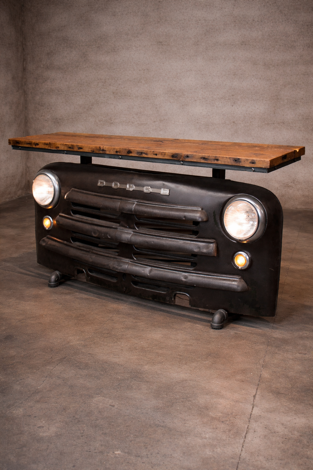 Steampunk Industrial / 1949 Dodge Truck Front End  / Bar / Barn Wood Top / Automotive / Table