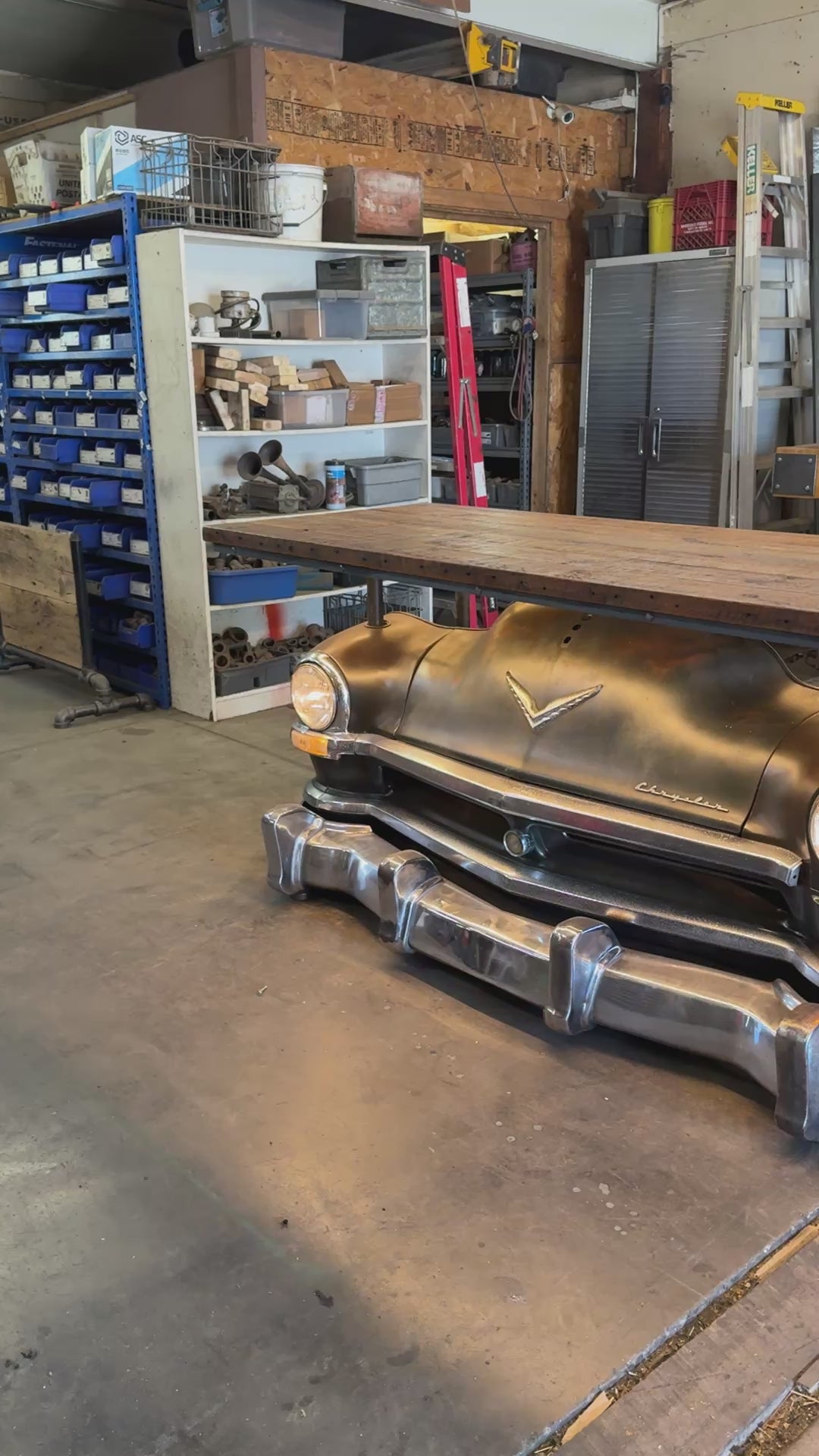 Load video: Steampunk Industrial  1951 Chrysler Saratoga Bar with Barnwood Top #5545