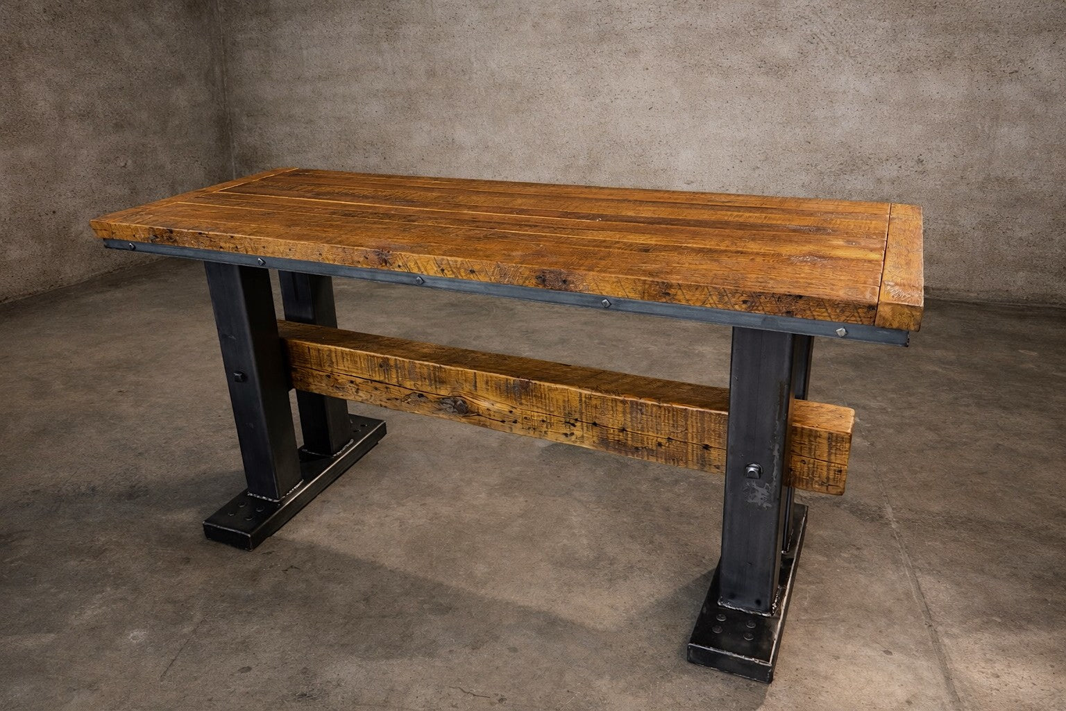 Steampunk Industrial / Barnwood Desk Table / Steel Legs / Antique Cabin Timber / Desk / Table #4787