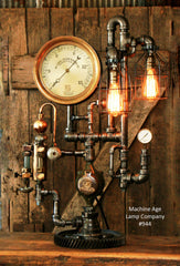 Steampunk Industrial Pipe Lamp, Oiler and Steam Gauge - #944