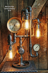 Steampunk Lamp, Antique Steam Gauge and Gear Base #176 - sold