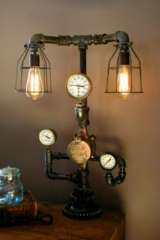 Triple Steam Gauge Lamp Ser #22 - SOLD