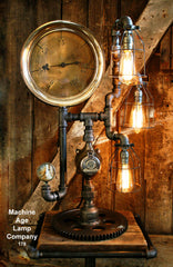 Steampunk Lamp, Antique Steam Gauge and Gear Base #178 - SOLD
