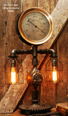 Steampunk Lamp, Antique 10" Steam Gauge and Gear Base #388 - SOLD
