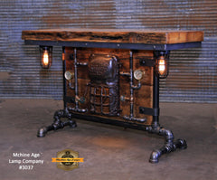 Steampunk Industrial Table / Antique Barn Wood / Furnace Door / Hallway Sofa Table #3037