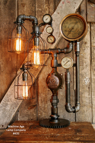 Steampunk Industrial, Railroad/Train Steam Gauge Lamp, #435 - SOLD