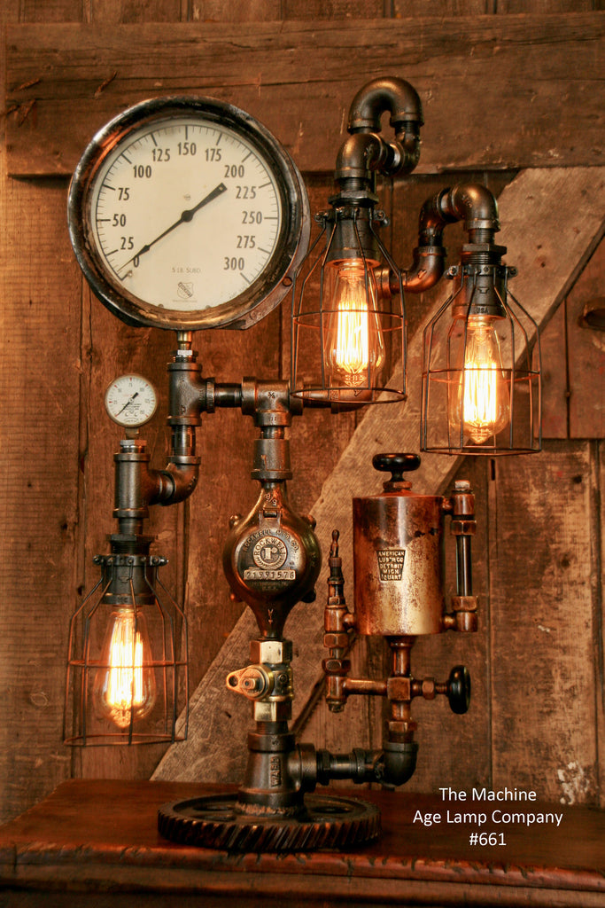 Steampunk Industrial Steam Gauge Lamp, American Oiler, Todd  #670 - Sold