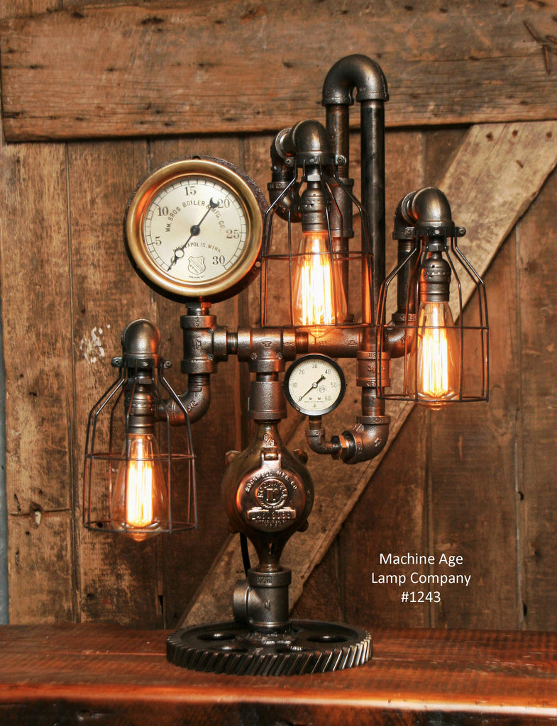 Steampunk Industrial Lamp / Steam Gauge / Minneapolis MN / Boiler Works /  #1243 - SOLD