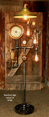 Steampunk Industrial Floor Lamp, Steam Gauge - #748