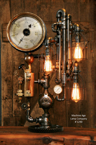 Steampunk Industrial Lamp / Steam Gauge / Antique Oiler / Gear / #1290 - SOLD