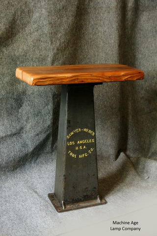 Antique 1922 Machine Base Table, Lamp Stand, Reclaimed MN Barn Wood Top #523 - SOLD
