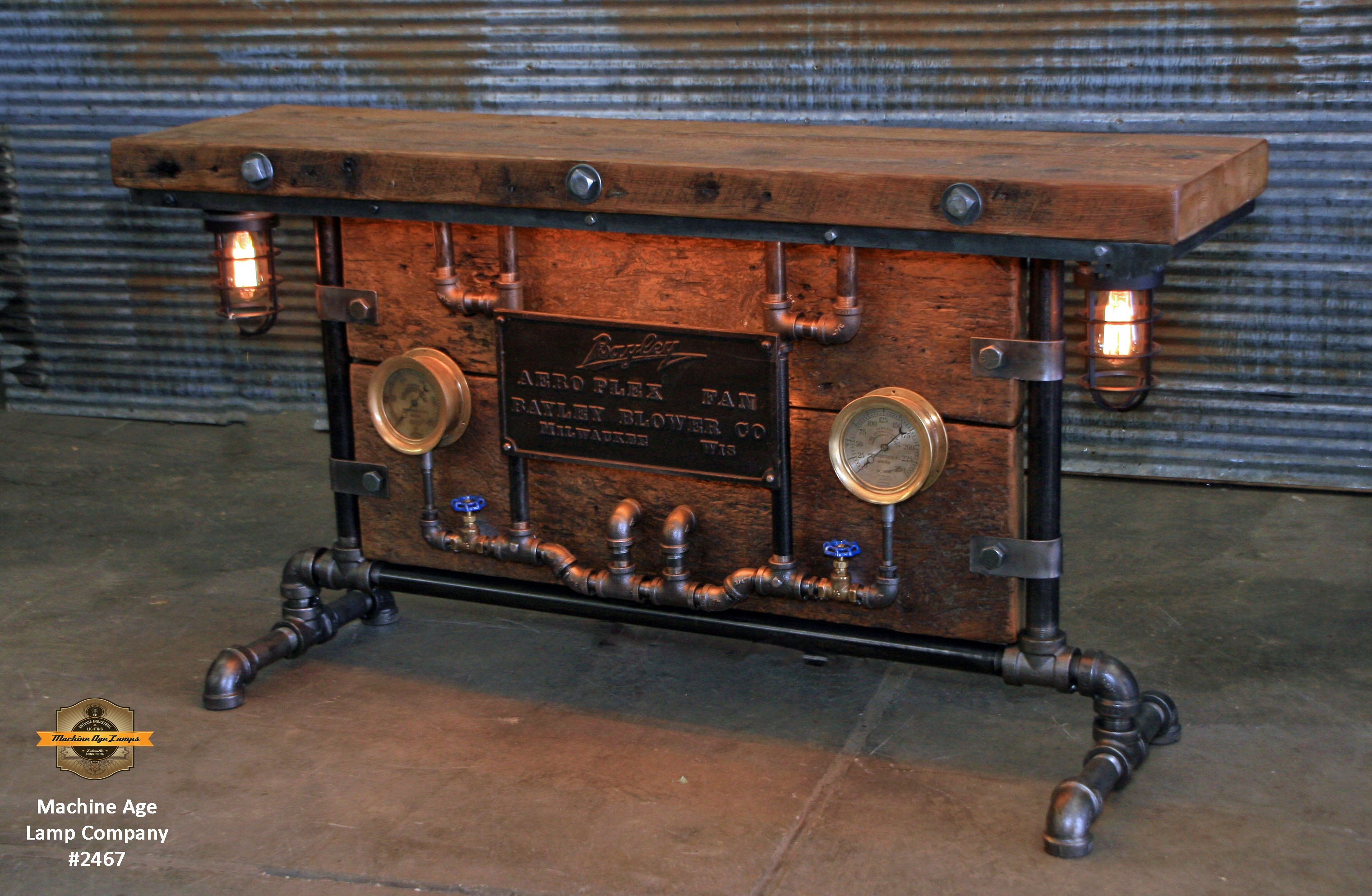 Steampunk Industrial / Barn Wood / Table / Console / Bar / Lighted / Table #2467